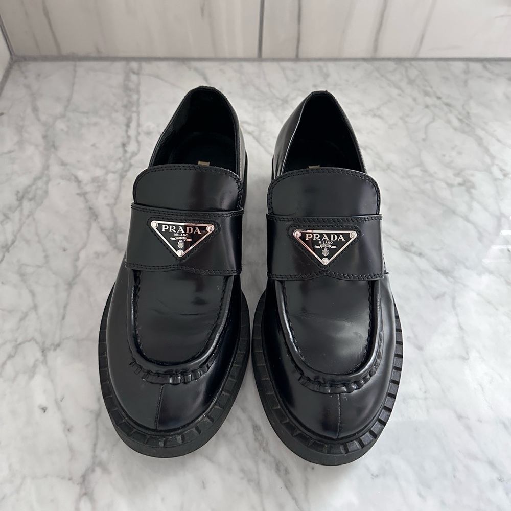 Prada Chocolate brushed leather loafers